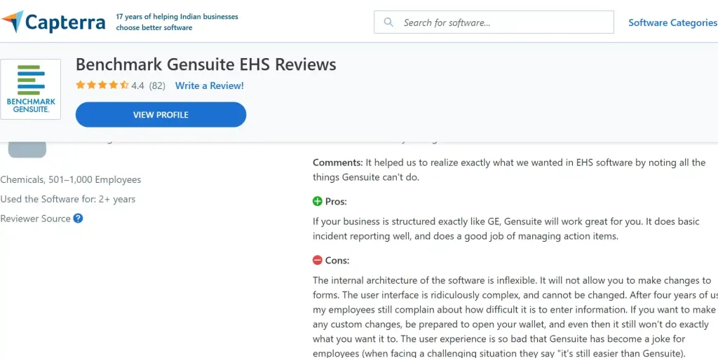 Benchmark Gensuite Capterra Review