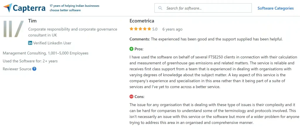 Ecometrica Capterra Review